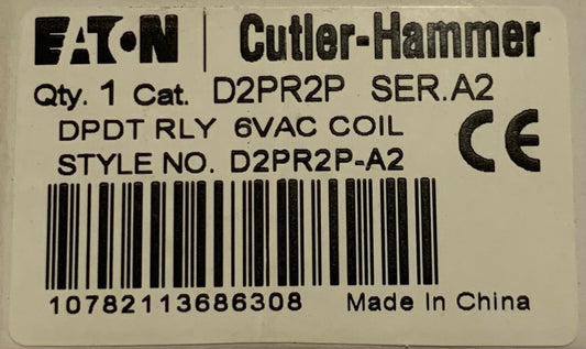 EATON CUTLER HAMMER D2PR2P 6 VAC DPDT Relay