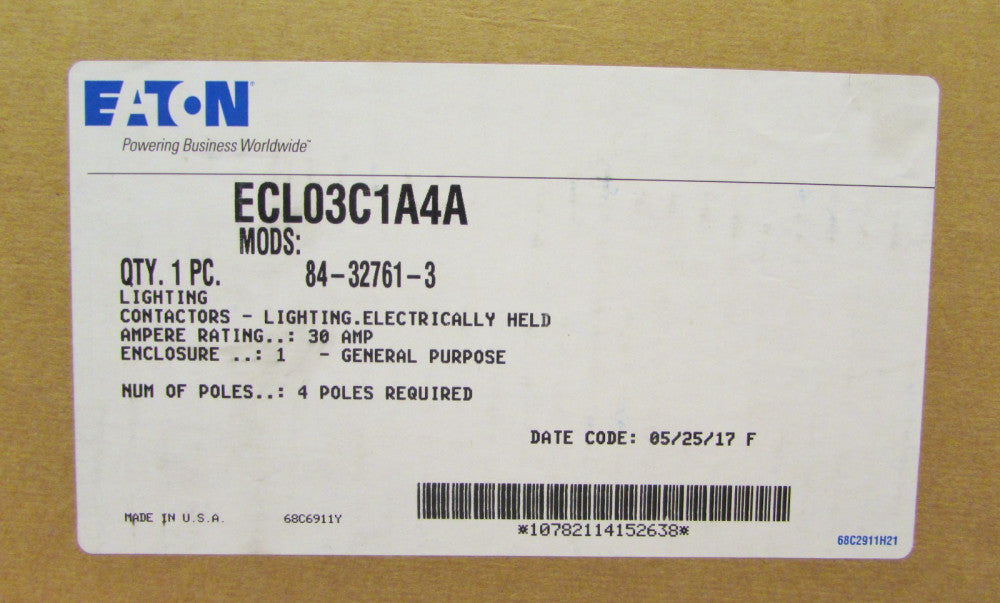 EATON CUTLER HAMMER ECL03C1A4A Electrically Held Lighting Contactor 84 32761 3