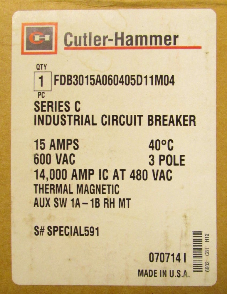 CUTLER HAMMER FDB3015A060405D11M04 FDB Breaker 1A 1B Aux KPEK1 End Cap Terminal 