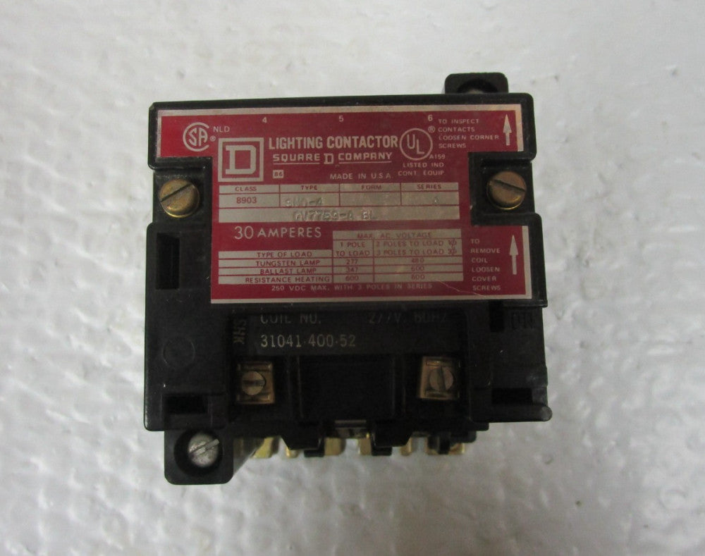 Square D 8903 SMO-4 Contactor Ser A 277V Coil 30A amp 8903SMO4
