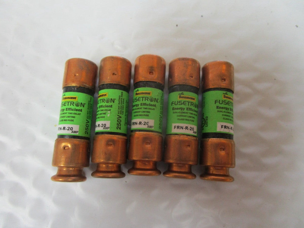 NEW LOT OF 5 BUSSMANN FUSETRON TIME DELAY FUSE FRN-R-20 20A AMP 250V