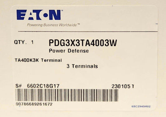 EATON PDG3X3TA4003W K Frame TA400K3K 3TA4003W PDG3 Type KD HKD Lug Terminal Kit
