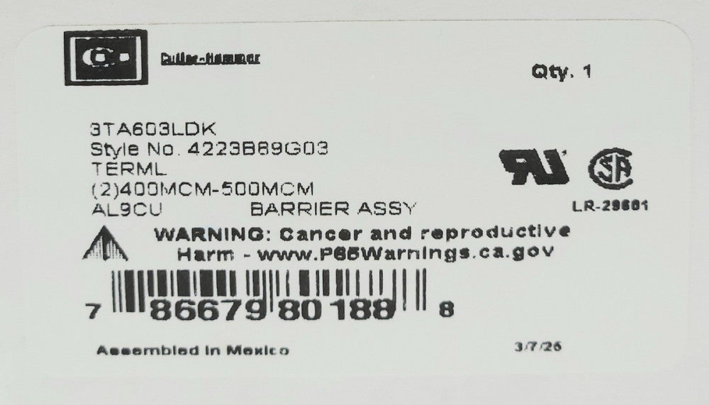 EATON CUTLER HAMMER 3TA603LDK L Frame Type LD HLD Breaker Lug Terminal Kit 4223B