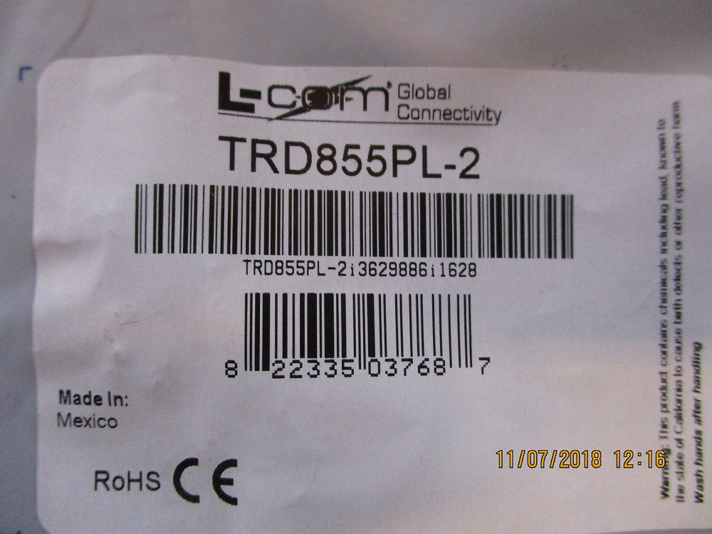 TRD855PL-2 L-Com CBL RJ45/RJ45 CAT5E PLENUM 2' BRAND NEW!