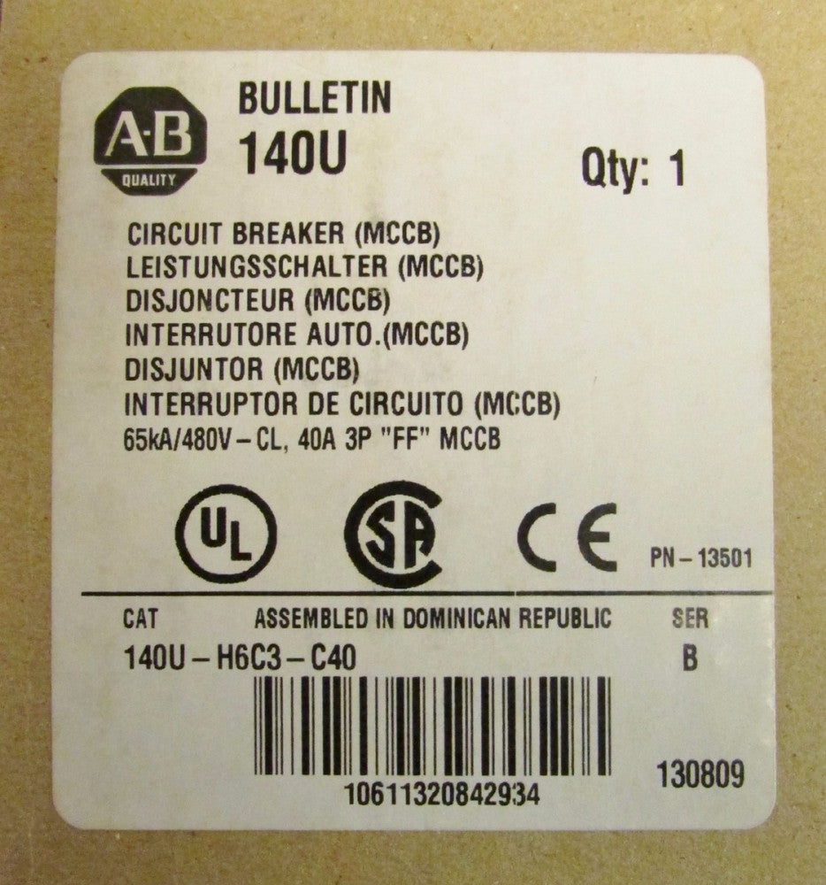 ALLEN BRADLEY 140U H6 Circuit Breaker 3 Pole 40 Amp 140U H6C3 C40