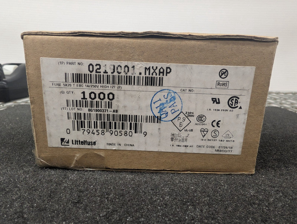 New, Littelfuse, 0219001.MXAP, FUSE GLASS 1A 250VAC 5X20MM - Lot of 10pcs