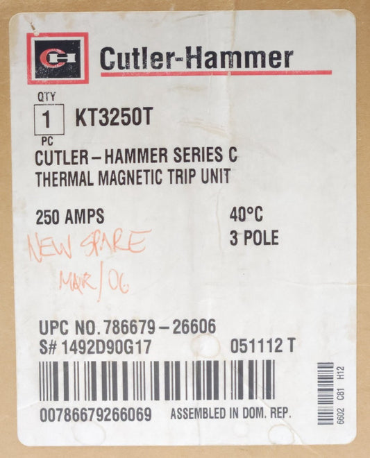 EATON CUTLER HAMMER KT3250T 3 Pole 250 AMP K Frame TRIP Unit Type KD HKD 1492D90