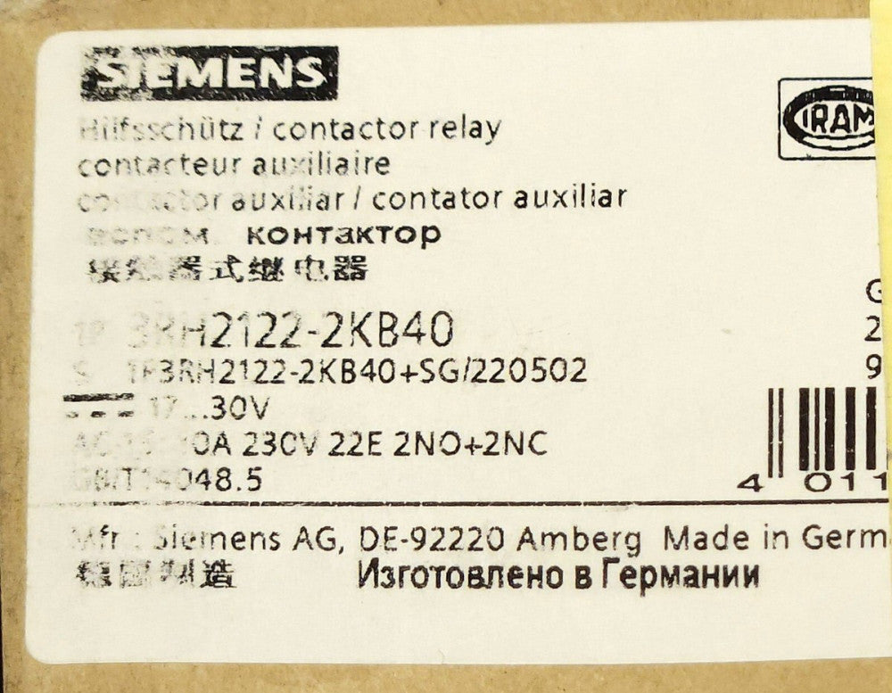 SIEMENS 3RH2122 2KB40 SIRIUS Contactor Relay 17-30 VDC 2 NO 2 NC
