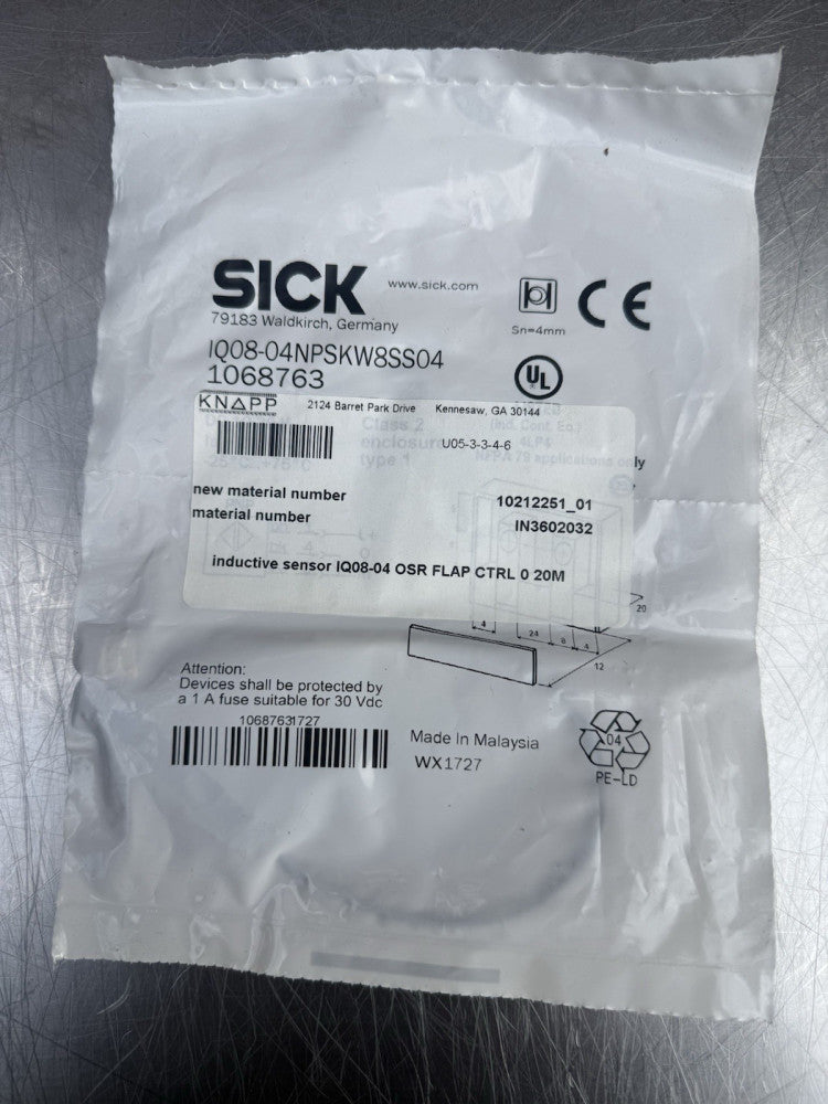 Sick IQ08-04NPSKW8SS04 Inductive Proximity Sensor 1068763 - New
