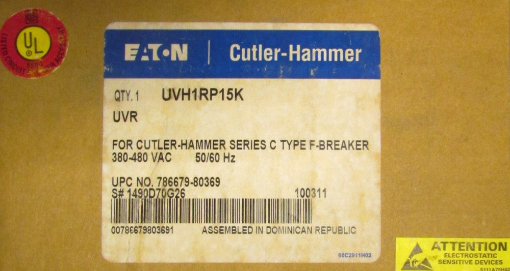 EATON CUTLER HAMMER UVH1RP15K F Breaker Undervoltage Release UVR 1490D70G26