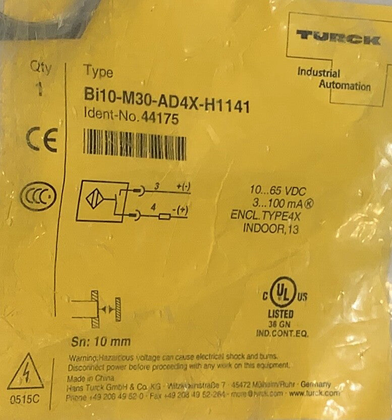 TURCK BI10 M30 AD4X H1141 Proximity Sensor 10-65 VDC Type 4X