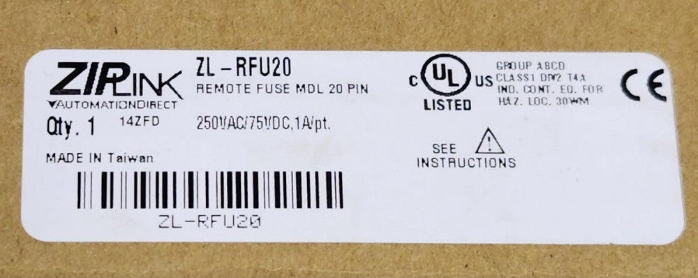 ZIPLINK Automation Direct ZL-RFU20 Remote Fuse MDL 20 PIN 250 VAC 75 VDC