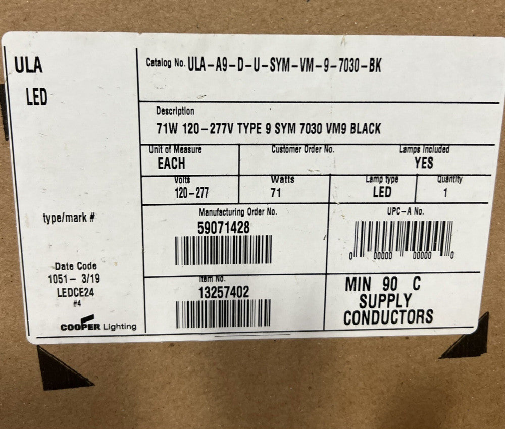EATON COOPER ULA A9 D U SYM VM 9 7030 BK 70 LED 120 277 VAC ACORN Utility Street