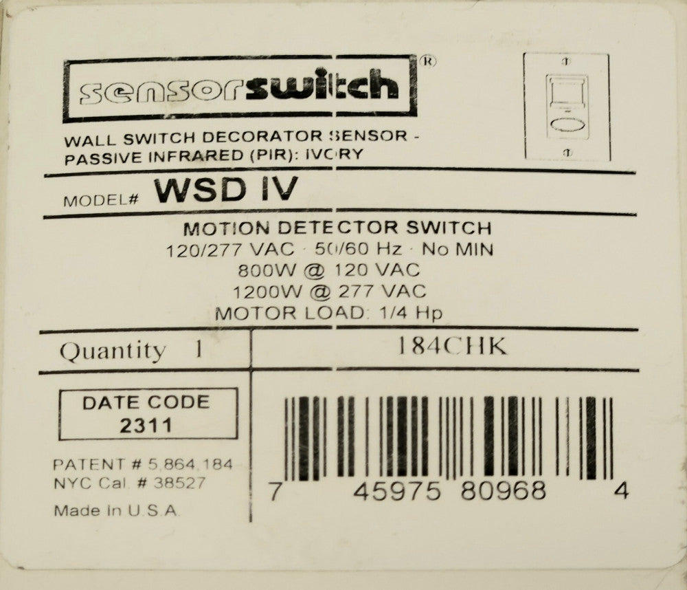 ACUITY WSD IV SENSOR SWITCH Motion Detector 120 277 VAC 184CHK Ivory