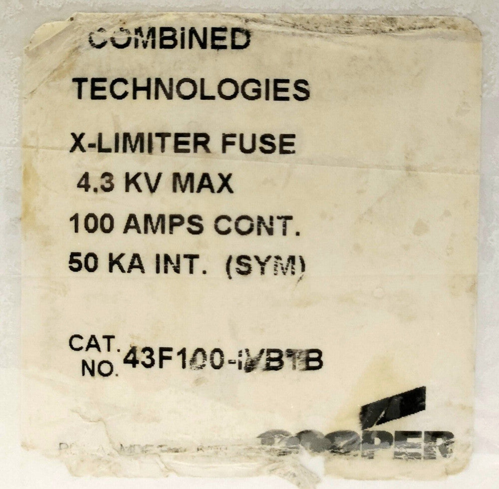 COOPER POWER 43F100 IVBTB 100 AMP 4.3 KV X Limiter Fuse 50 Ka Combined