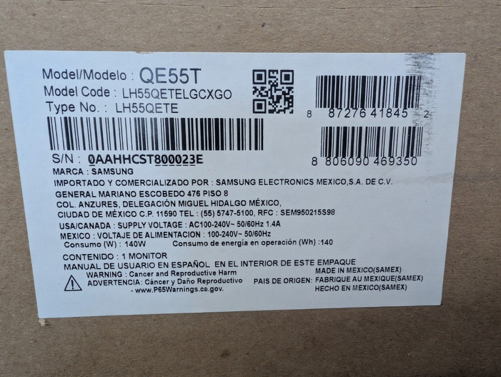 New, Samsung, QE55T, 55" Direct-Lit 4K Crystal UHD LED Display