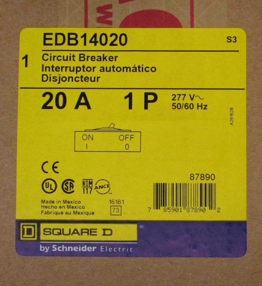 SQUARE D EDB14020 Single Pole 20 Amp Type EDB Circuit Breaker 277 VAC *SEALED*