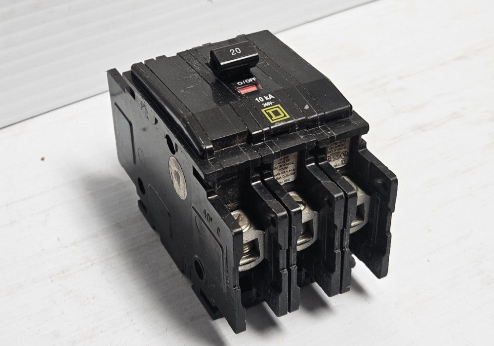 SQUARE D CIRCUIT BREAKER QOU320 3 POLE 3P 20 A AMP 10KA 240V - USED