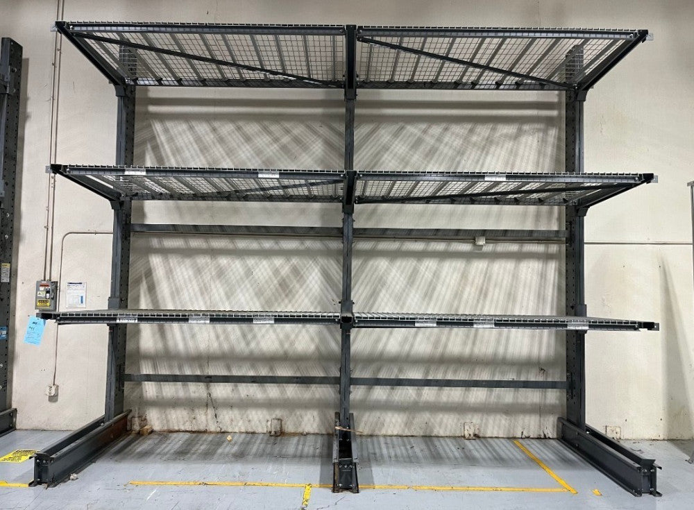 Meco Cantilever Rack 14' Single Side Wall Mount 3 Post 16' 8" W 48" Arm 3 Levels