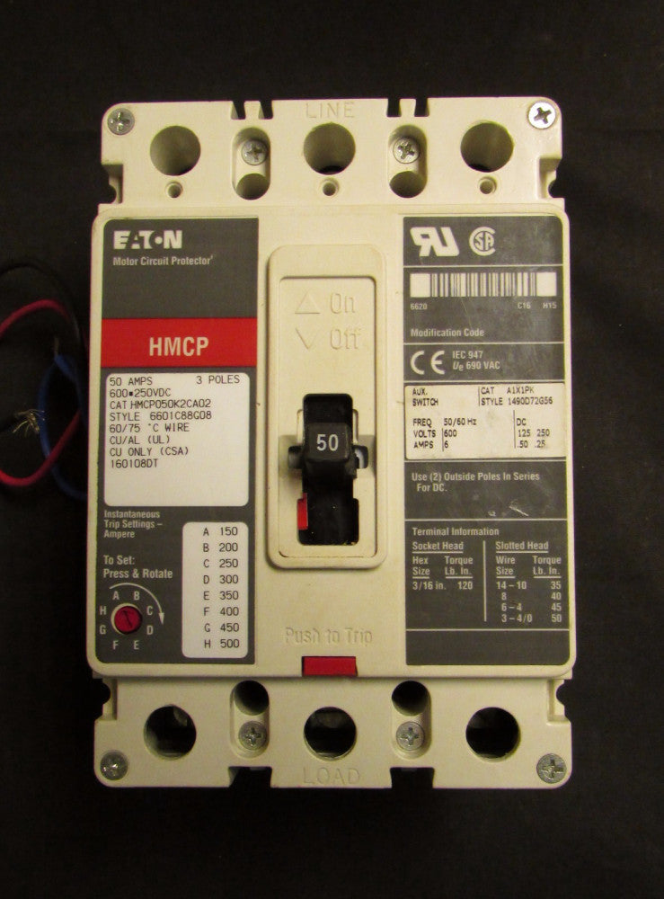 EATON CUTLER HAMMER HMCP Motor Circuit Protector 1A 1B Auxiliary HMCP050K2CA02 