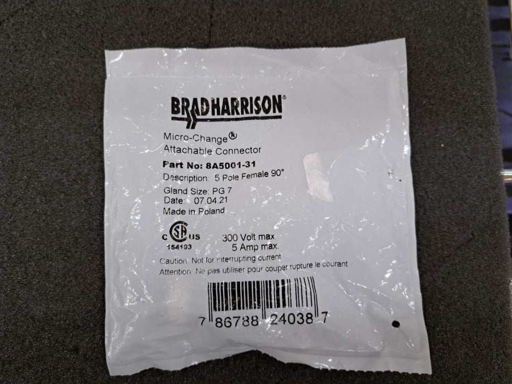 New, Brad Harrison, 8A5001-31, M12 5-inch Angle Male Female Screw Connector