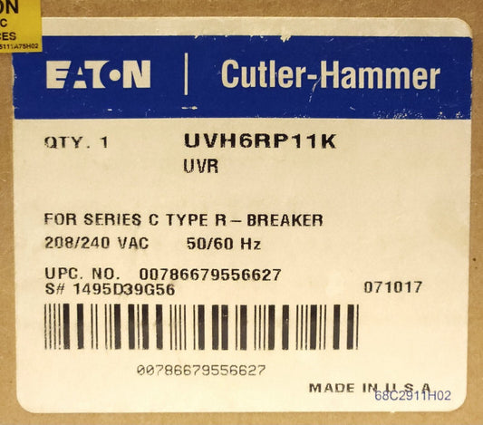 EATON CUTLER HAMMER UVH6RP11K 208 240 VAC R Frame UVR Undervoltage Release Type
