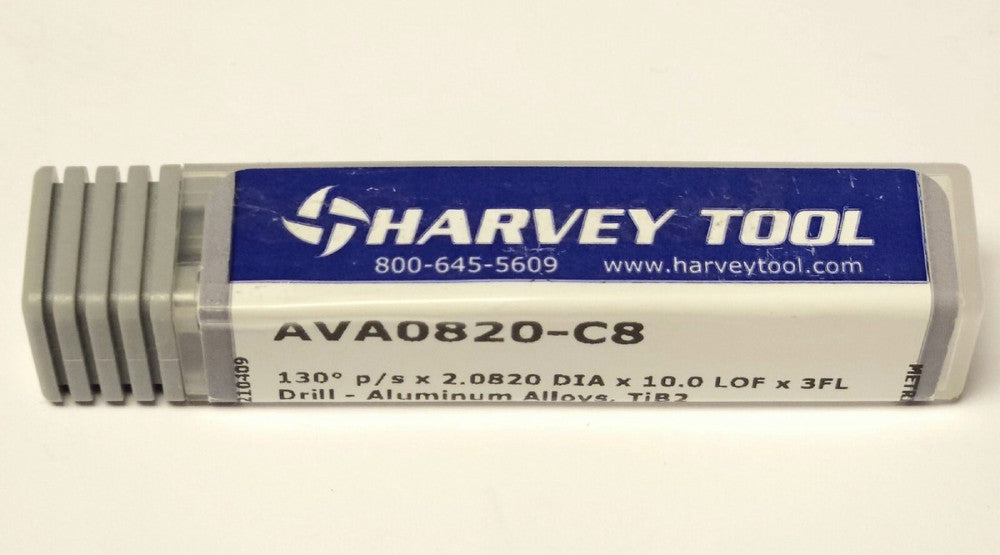 HARVEY TOOL AVA0820 C8 130° P/S X 2.0820 DIA X 10.0 LOF X 3FL Metric Drill