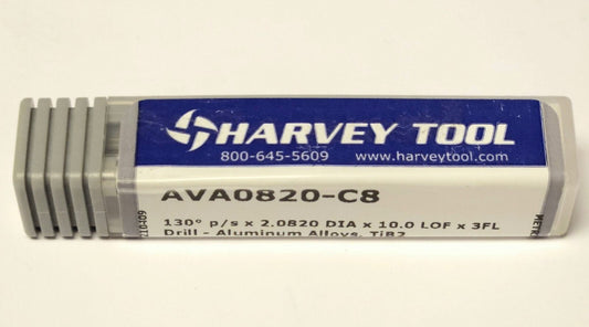HARVEY TOOL AVA0820 C8 130° P/S X 2.0820 DIA X 10.0 LOF X 3FL Metric Drill