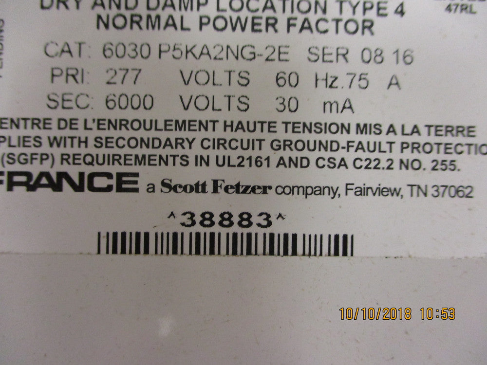 38883 France Sign ENCLOSED NPF 30MA 277V BRAND NEW!