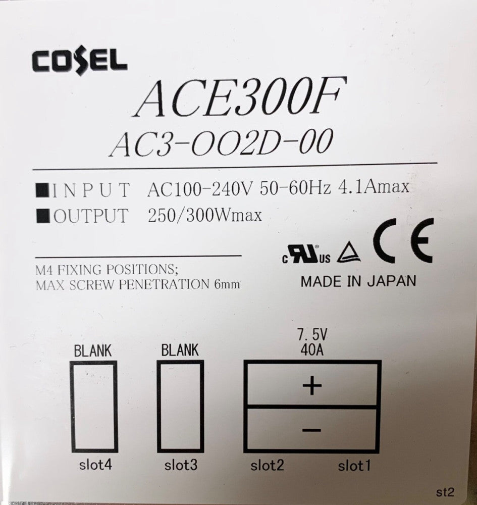 COSEL ACE300F AC3 002D 00 Power Supply Input 100-240 VAC Output 250/300W Max