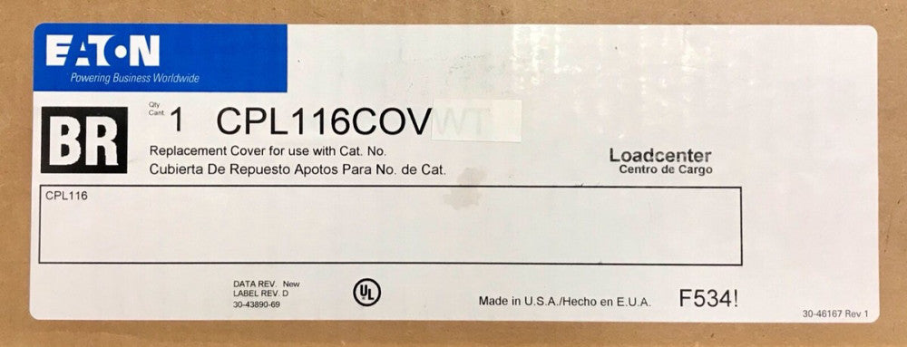 EATON CUTLER HAMMER CPL116COV Type BR Breaker Panel Cover CPL116 Nema 1 16-32