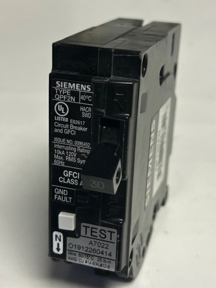 SIEMENS QF130AN Single Pole QPF2N GFCI Ground Fault Circuit Breaker