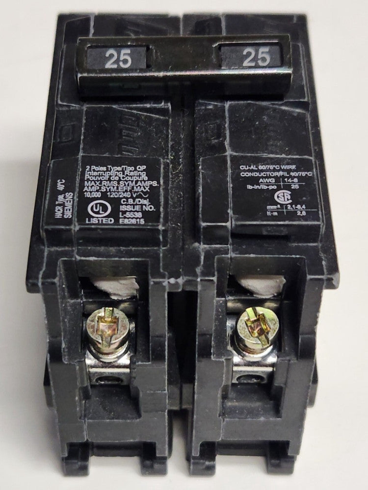 SIEMENS Q225 2 Pole 25 AMP Type QP Plug IN Circuit Breaker 120 240 VAC