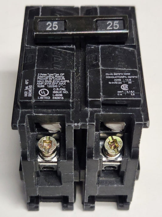 SIEMENS Q225 2 Pole 25 AMP Type QP Plug IN Circuit Breaker 120 240 VAC
