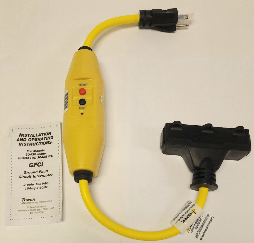 TOWER 30438 Rainproof GFCI Ground Fault Interrupted 2 Pole 3 Outlet 125 VAC 15