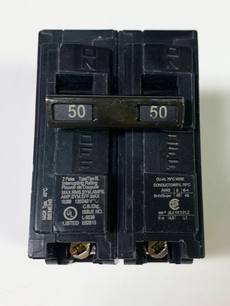 SIEMENS  B250 2 Pole 50 AMP Type BL Bolt In Circuit Breaker
