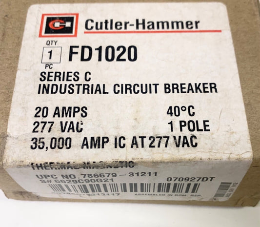 EATON CUTLER HAMMER FD1020 Single Pole 20 AMP Type FD Circuit Breaker