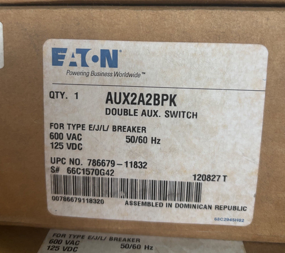 EATON CUTLER HAMMER AUX2A2BPK Type E J L Breaker 2A 2B Double Auxiliary Switch