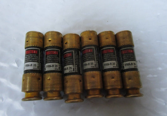NEW LOT OF 6 BUSSMAN FUSETRON FUSE FRN-R-25 25A AMP 250Vac