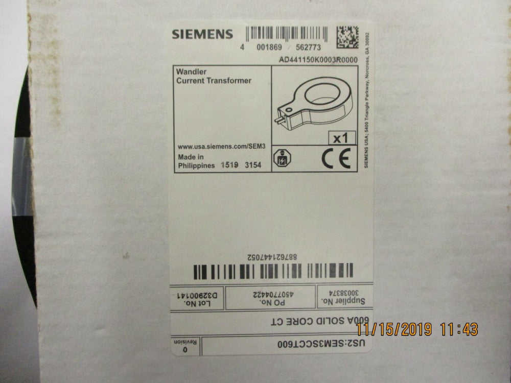 SIEMENS - US2:SEM3SCCT600 - 600A Solid Core Current Transformer