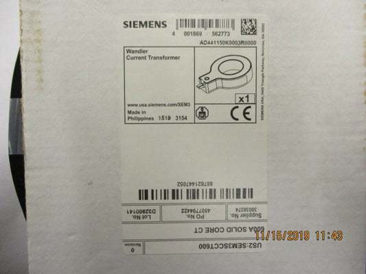 SIEMENS - US2:SEM3SCCT600 - 600A Solid Core Current Transformer