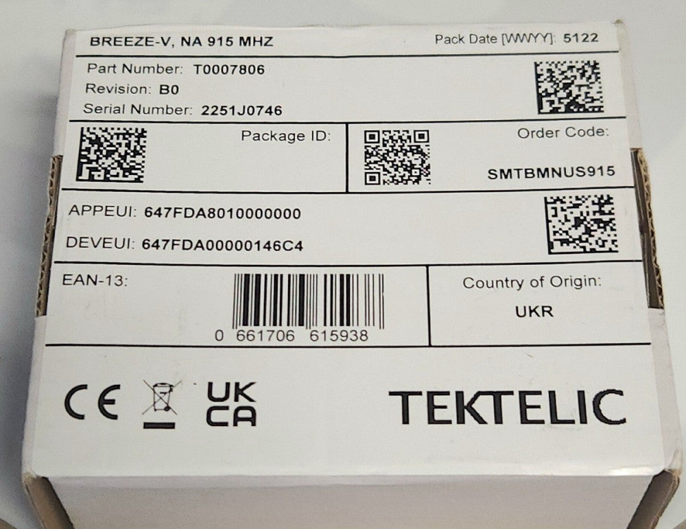 TEKTELIC T0007806 B0 2251J0746 BREEZE Smart Carbon Dioxide CO2 Sensor
