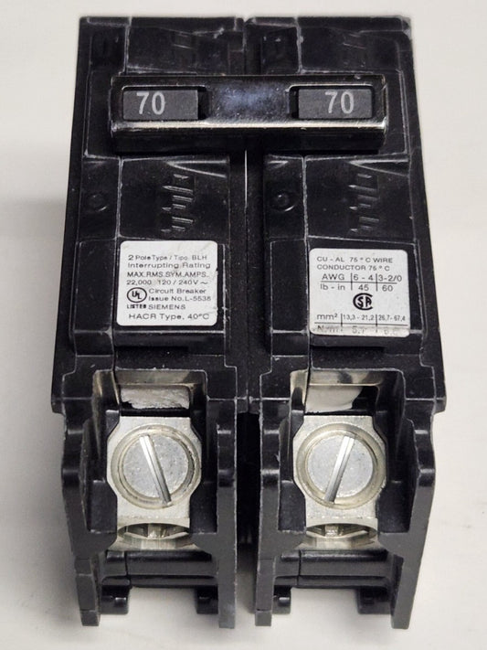 SIEMENS B270H 2 Pole 70 AMP Type BLH Circuit Breaker