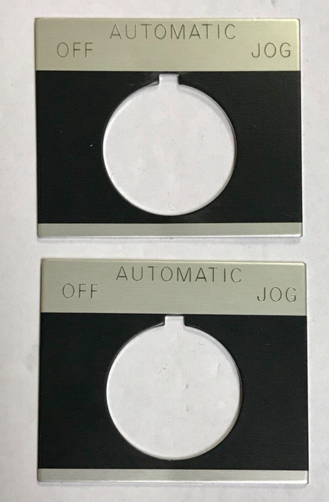 Set Of 2 ALLEN BRADLEY 800T 800H 30mm Legend Plate OFF AUTOMATIC JUG