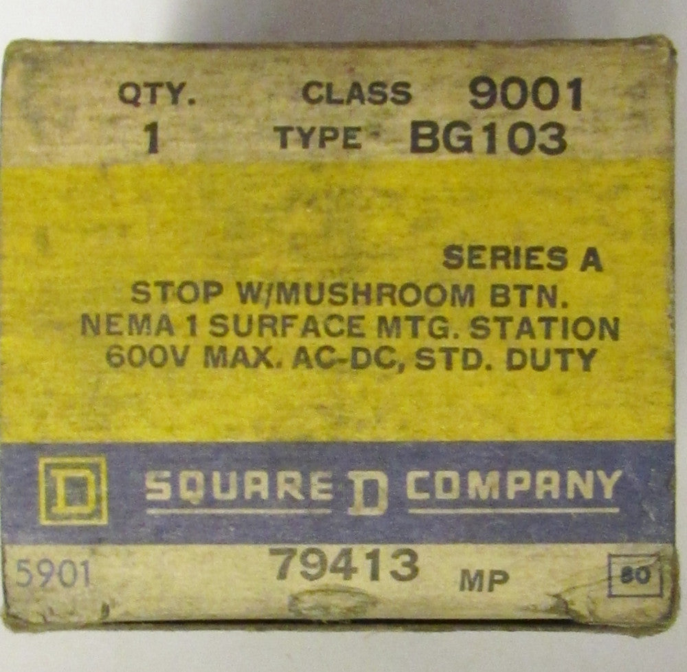 SQUARE D Nema 1 STOP Push Button Control Station 9001 BG103