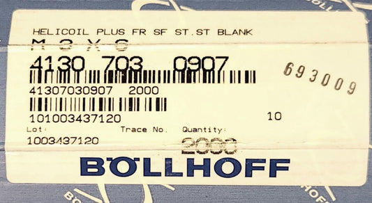ROLL PACK OF 2000 HELICOIL BOLLHOFF M3X6 4130 703 0907 Thread Inserts Plus FR SF