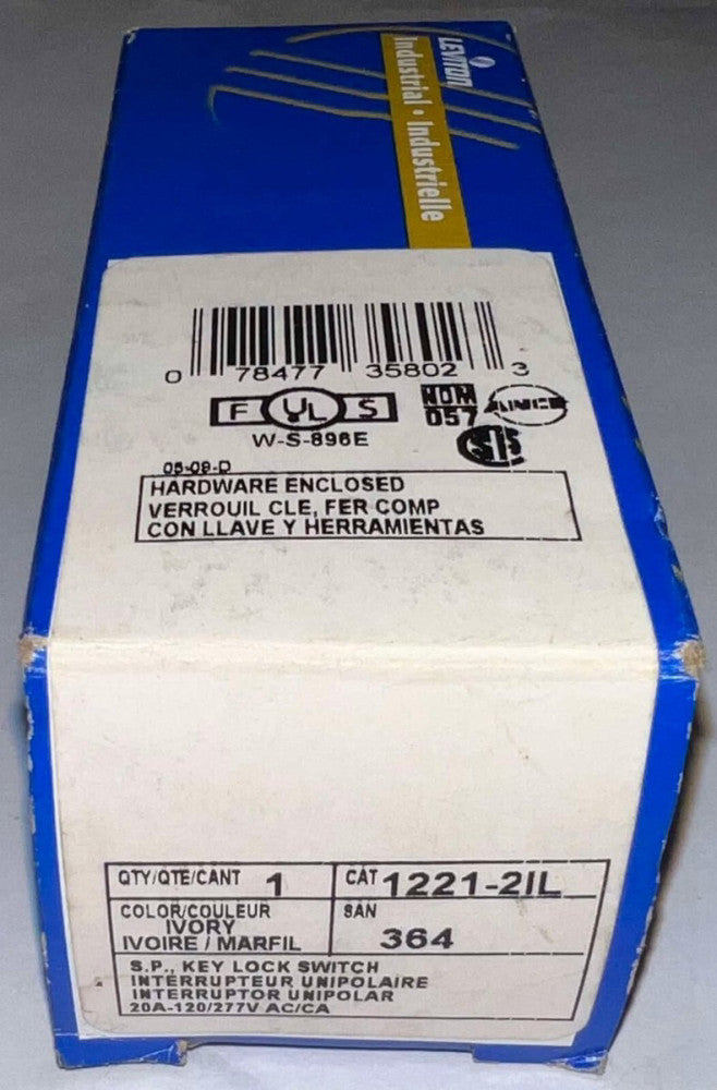 LEVITON 1221 2IL Ivory SP Key Lock Switch 20 Amp 120V