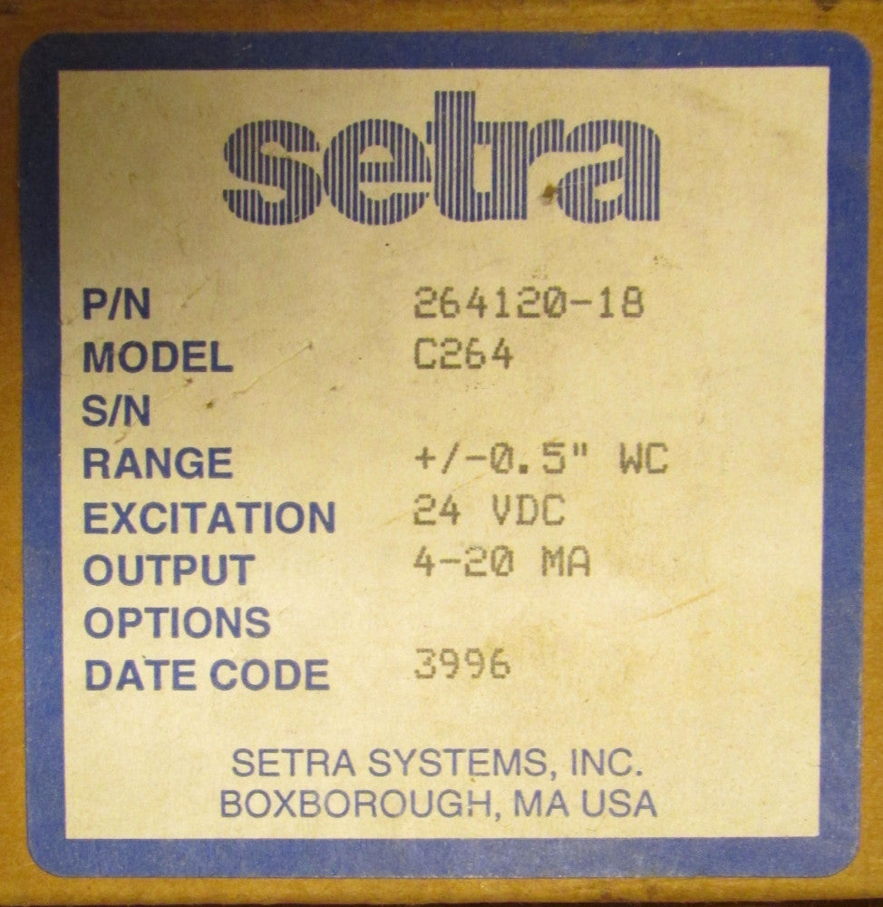 SETRA 264120 18 Model C264 24VDC 4-20MA Pressure Transmitter