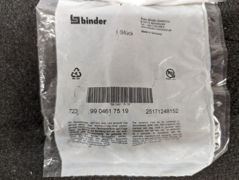 New, Binder, 99-0461-75-19, 723 Cable Mount Connector, 19 Contacts, Miniature