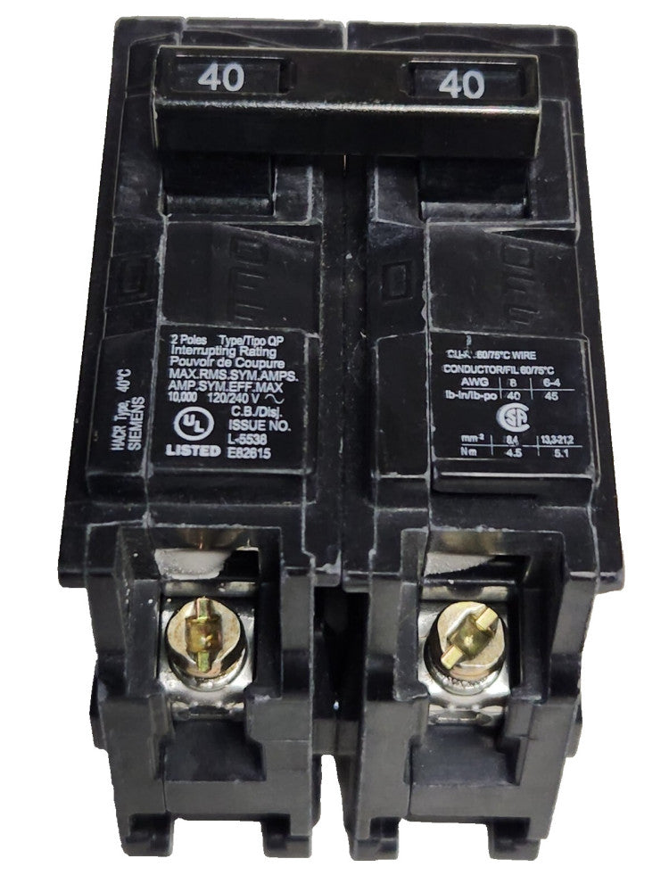 SIEMENS Q240 2 Pole 40 AMP Type QP Plug IN Circuit Breaker 120 240 VAC